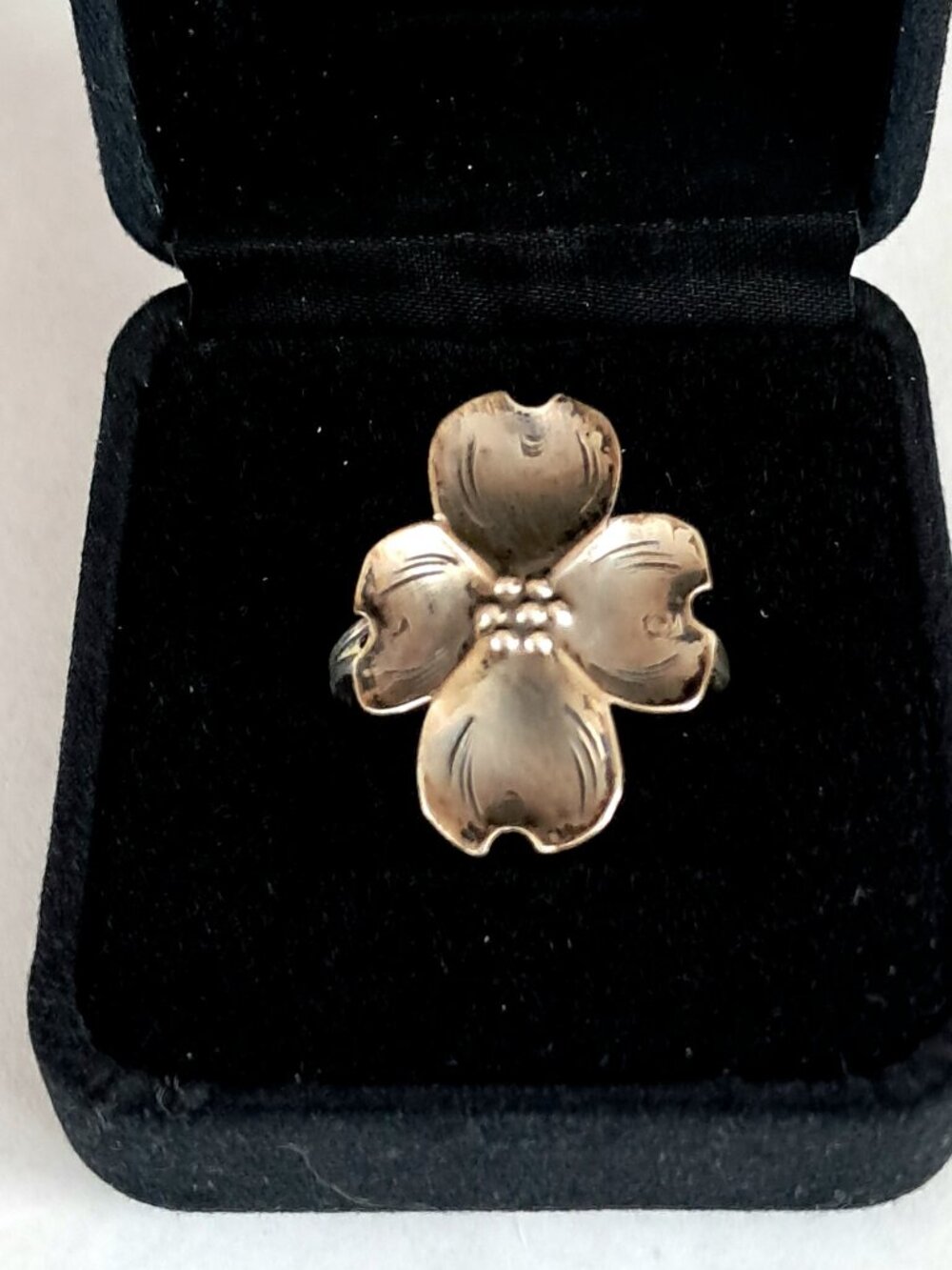 Vintage Stuart Nye Sterling Silver Dogwood Flower Band Adjustable Ring Signed